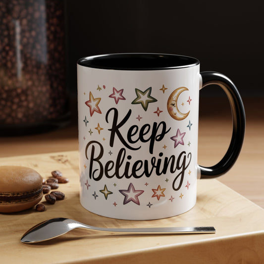 Inspirational Accent Coffee Mug - "Keep Believing" with Stars