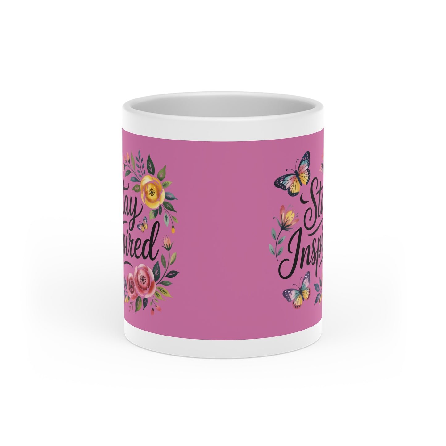 Stay Inspired Heart-Shaped Mug - Floral Design for Motivational Moments