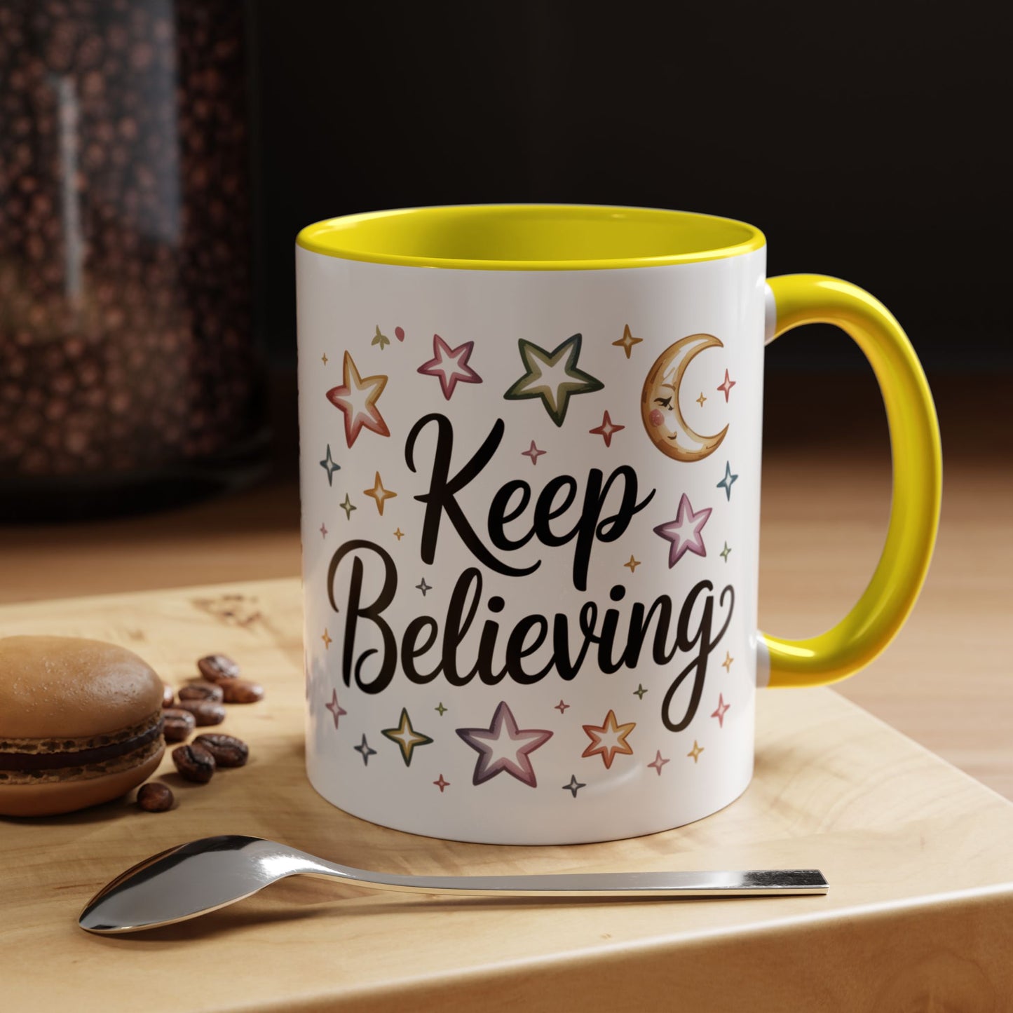 Inspirational Accent Coffee Mug - "Keep Believing" with Stars