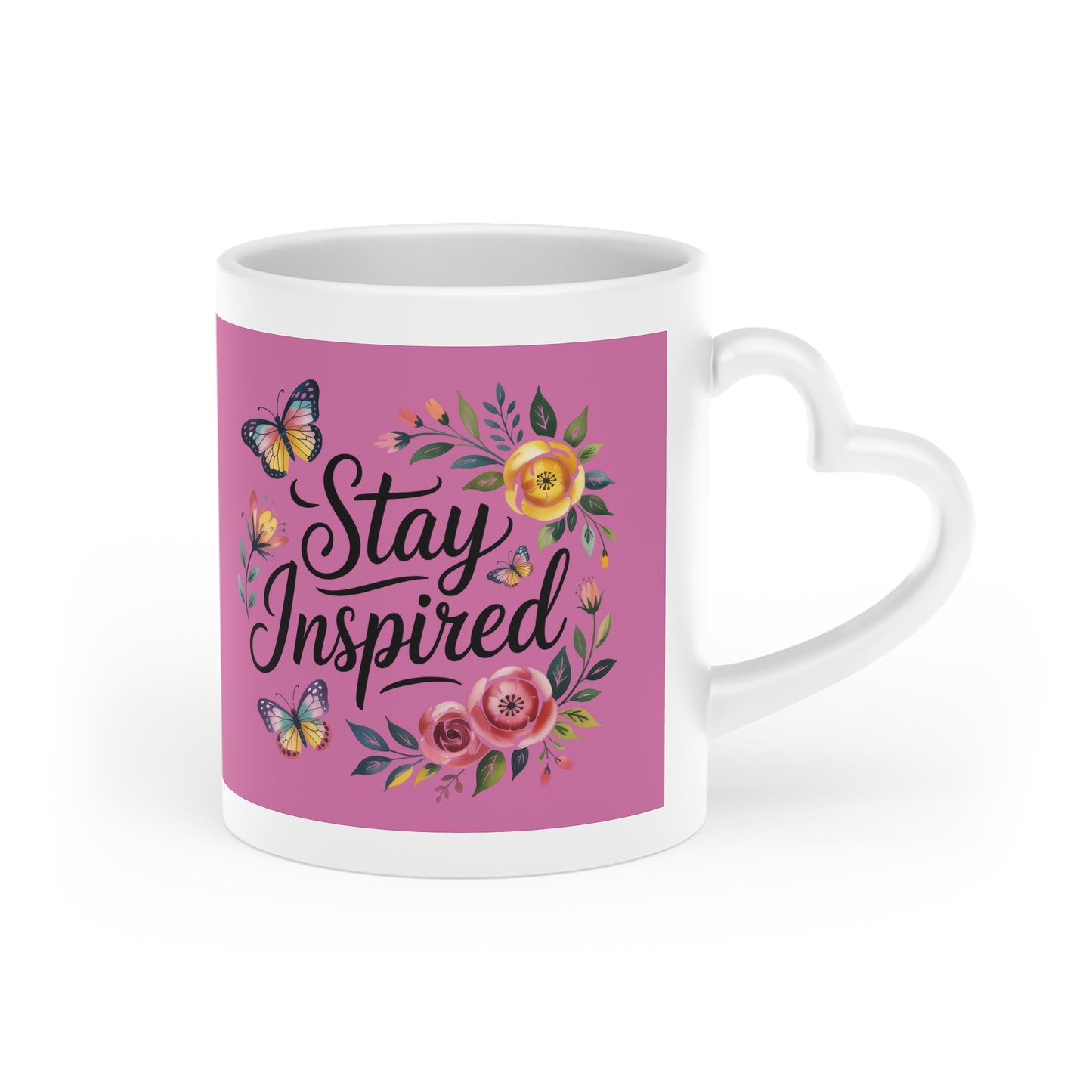 Stay Inspired Heart-Shaped Mug - Floral Design for Motivational Moments