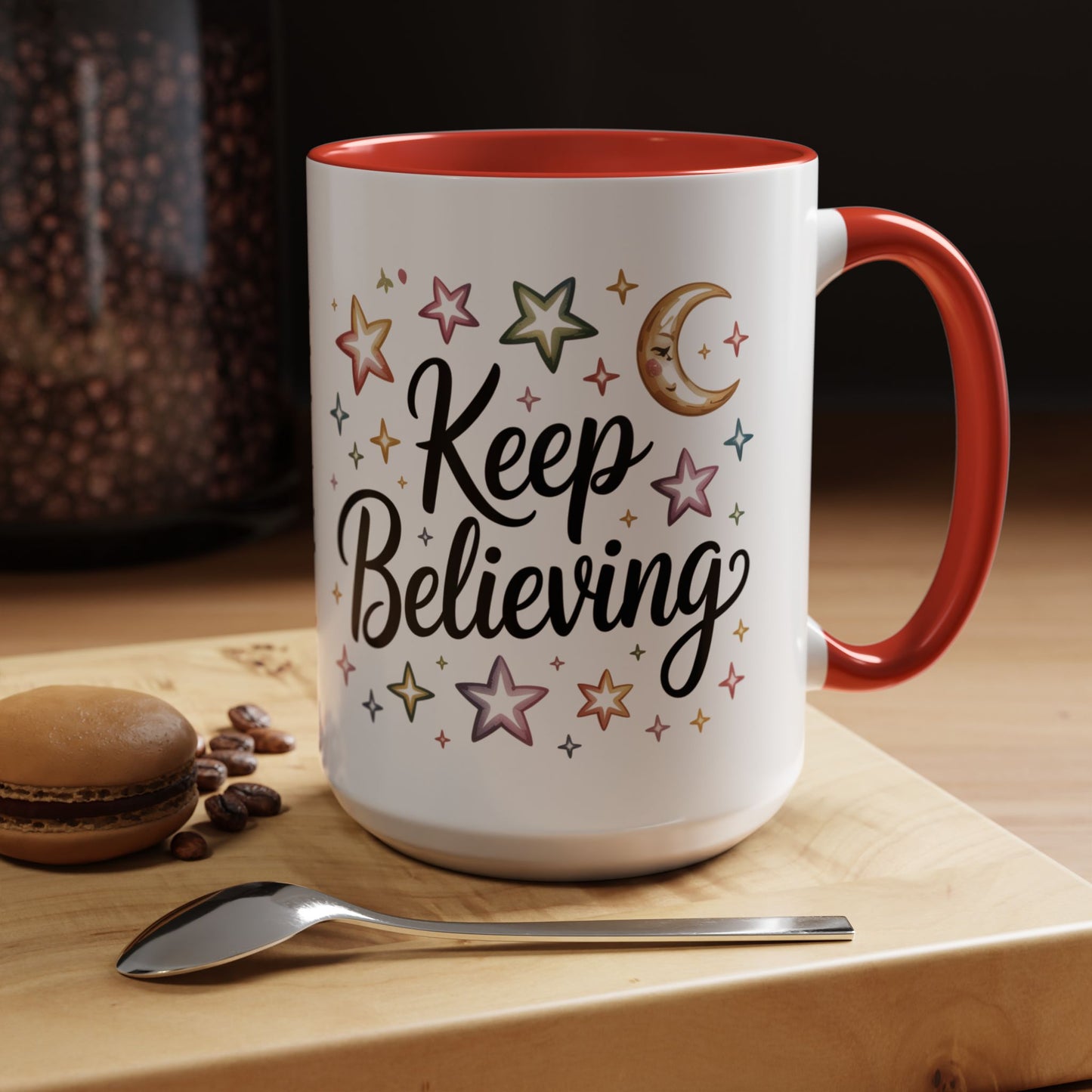 Inspirational Accent Coffee Mug - "Keep Believing" with Stars