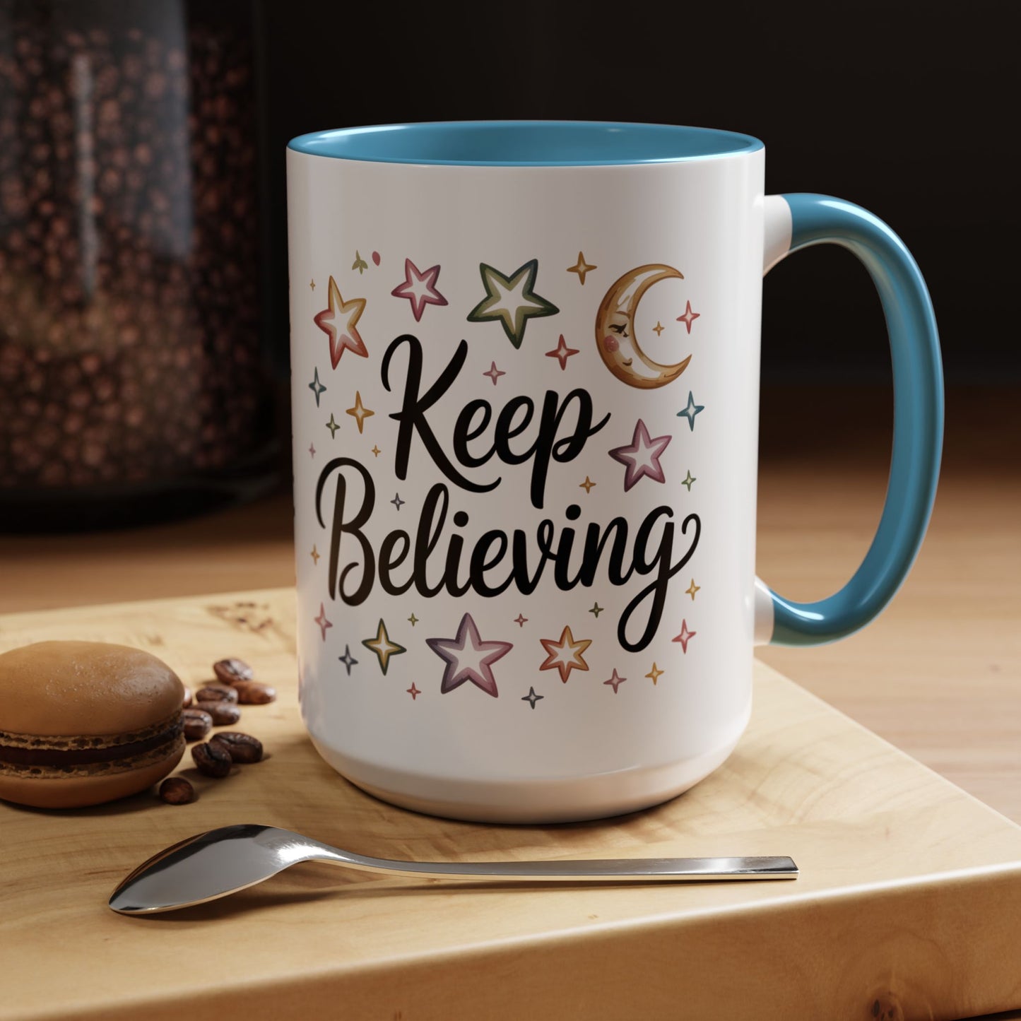 Inspirational Accent Coffee Mug - "Keep Believing" with Stars