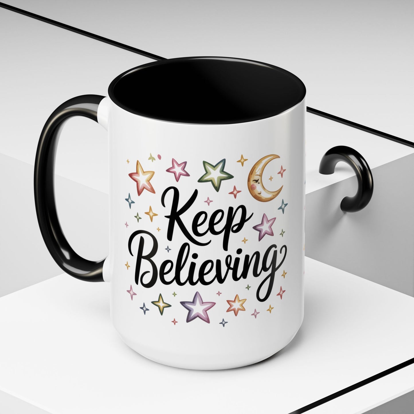 Inspirational Accent Coffee Mug - "Keep Believing" with Stars