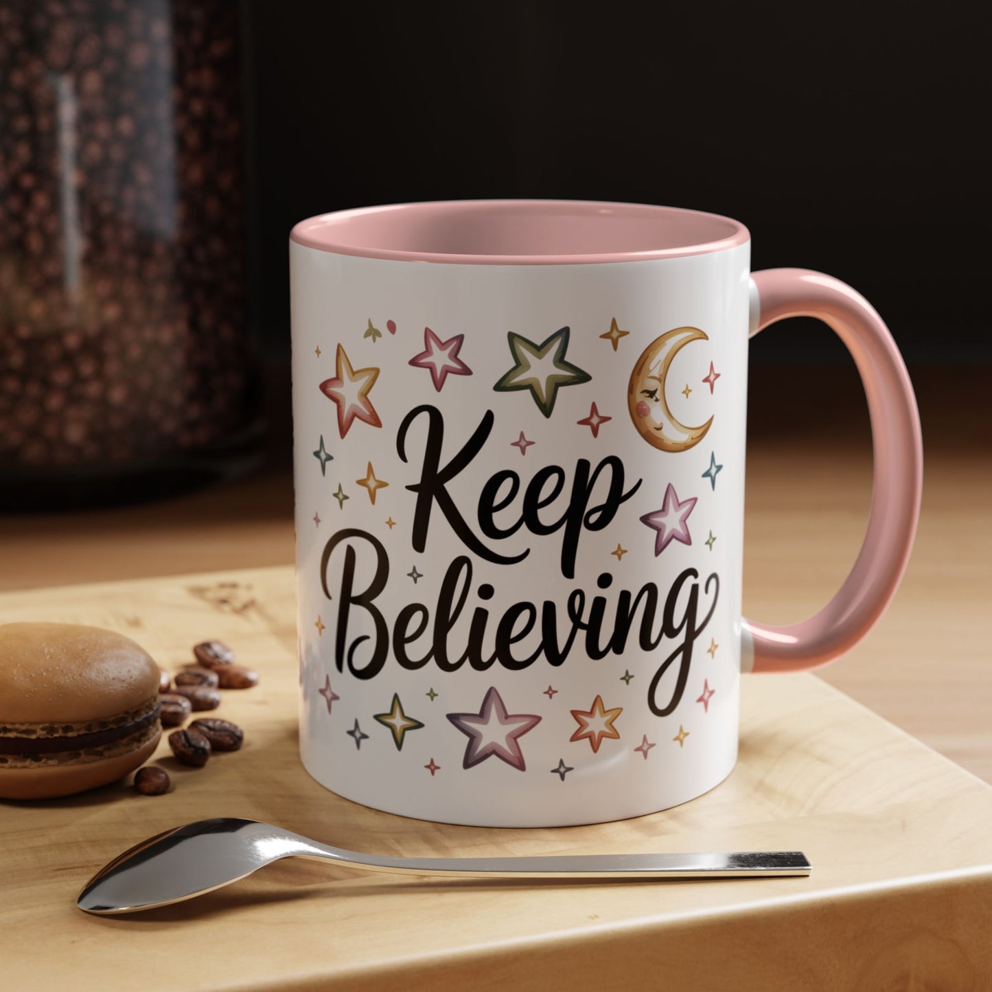 Inspirational Accent Coffee Mug - "Keep Believing" with Stars