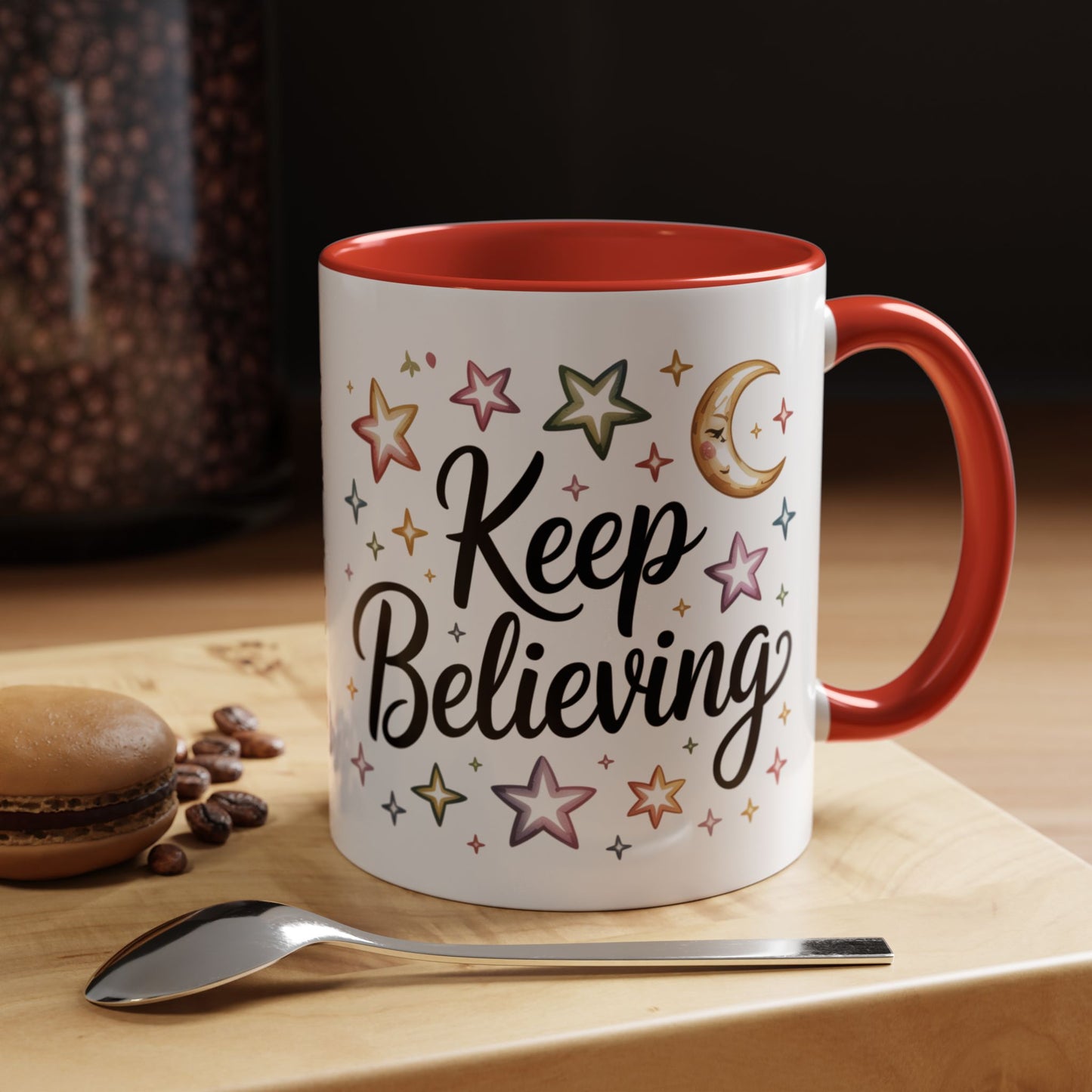 Inspirational Accent Coffee Mug - "Keep Believing" with Stars