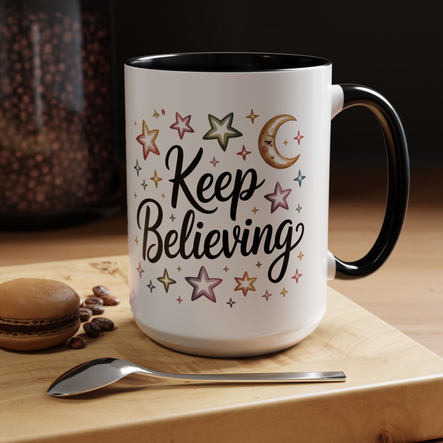Inspirational Accent Coffee Mug - "Keep Believing" with Stars
