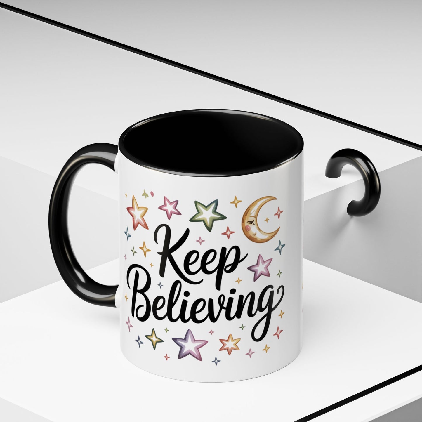 Inspirational Accent Coffee Mug - "Keep Believing" with Stars