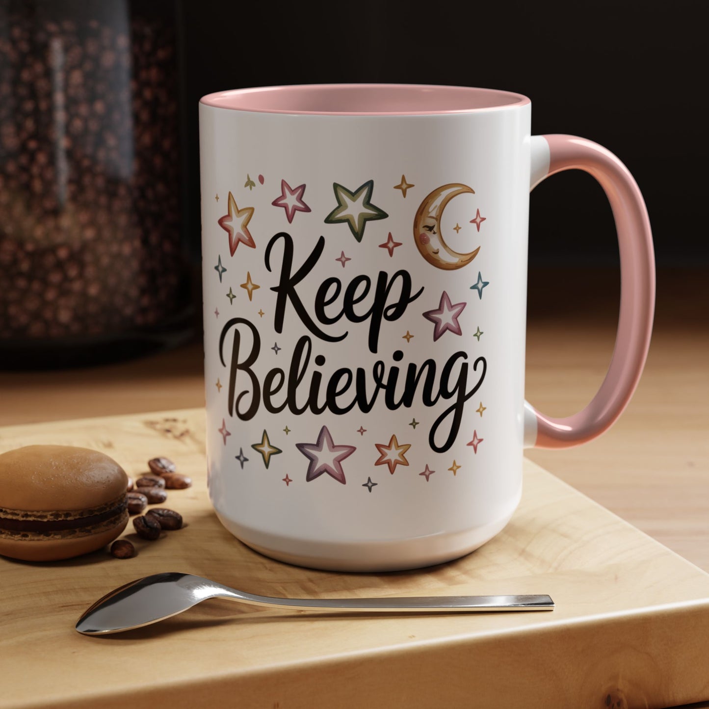 Inspirational Accent Coffee Mug - "Keep Believing" with Stars