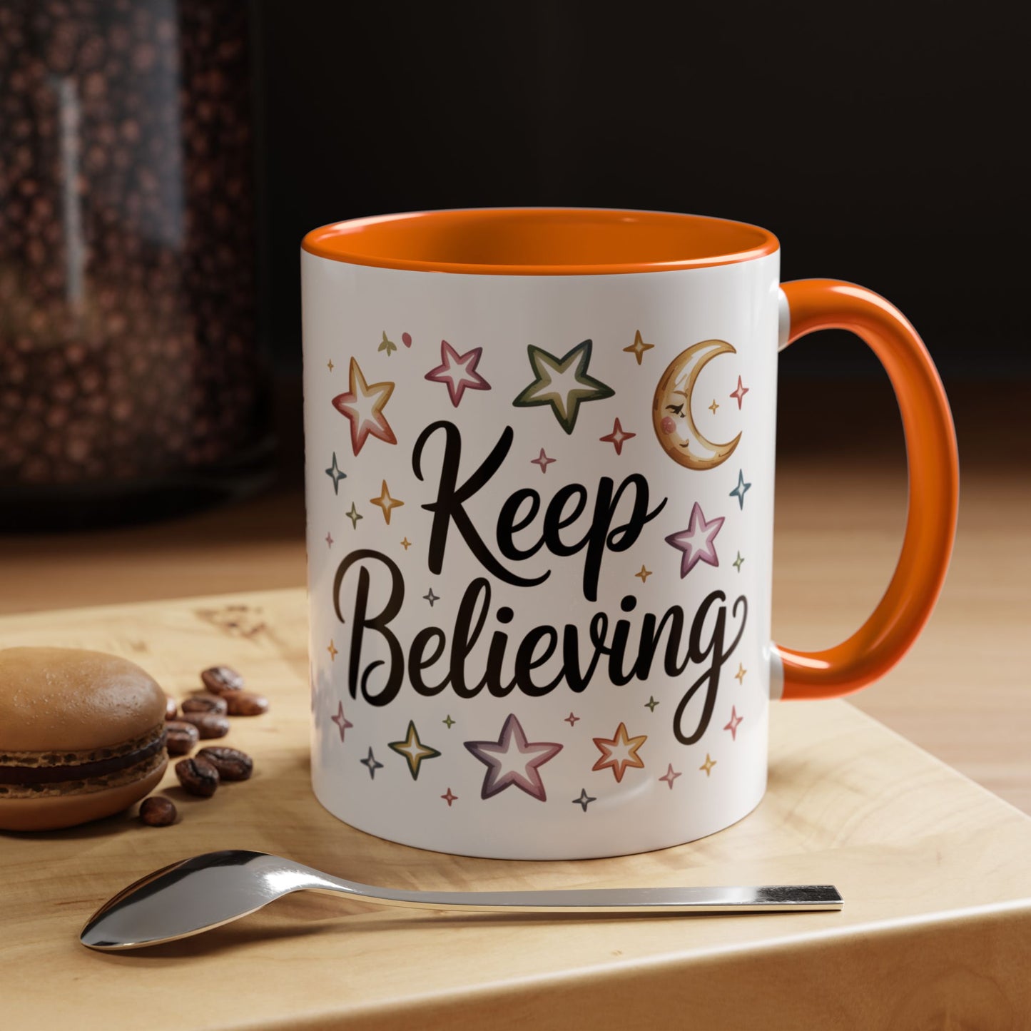 Inspirational Accent Coffee Mug - "Keep Believing" with Stars